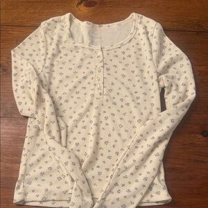 Pink Republic Cream Long Sleeve Top with Blue Floral Design